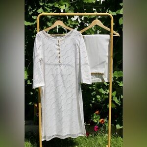 White and Gold Organza silk Embellished Dress